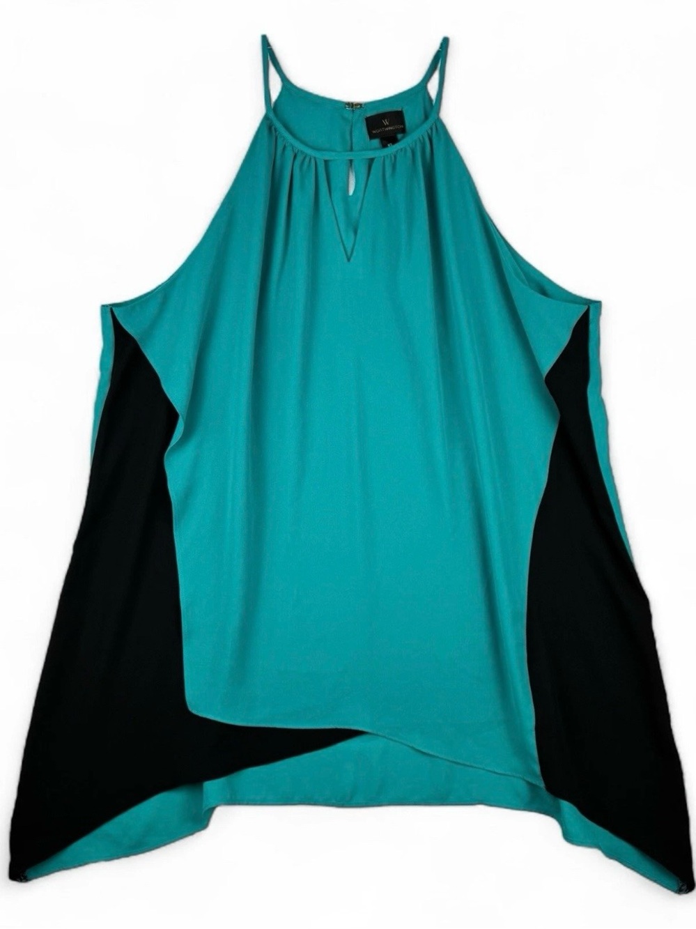 Worthington Blouse Womens XL‎ Turquoise Black Colorblock Halter Top NWT